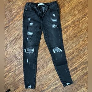 KanCan Black Distressed Mid-Rise Super Skinny Jeans, Size 25/3